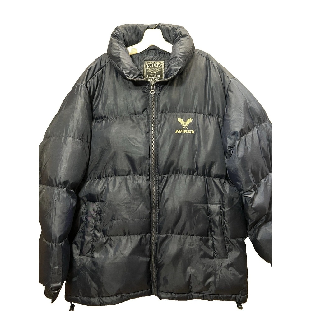 Avirex Jacket Mens M Puffer Jacket No Hood Parka Black Hip Hop Y2K Streetwear